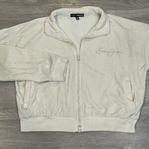 Womens Velour Y2K Track Jacket Size 8 Full Zip Cropped Streetwear Layering